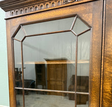 Load image into Gallery viewer, Antique English Jacobean Bookcase Cabinet Double Door Wavy Glass Tiger Oak 1930s
