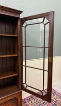 Load image into Gallery viewer, Antique English Jacobean Bookcase Cabinet Double Door Wavy Glass Tiger Oak 1930s