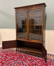 Load image into Gallery viewer, Antique English Jacobean Bookcase Cabinet Double Door Wavy Glass Tiger Oak 1930s