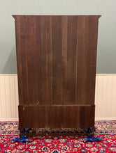 Load image into Gallery viewer, Antique English Jacobean Bookcase Cabinet Double Door Wavy Glass Tiger Oak 1930s