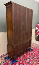 Load image into Gallery viewer, Antique English Jacobean Bookcase Cabinet Double Door Wavy Glass Tiger Oak 1930s