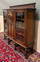 Load image into Gallery viewer, Antique English Jacobean Bookcase Bow Front Cabinet Triple Door Oak c1930s