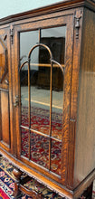 Load image into Gallery viewer, Antique English Jacobean Bookcase Bow Front Cabinet Triple Door Oak c1930s