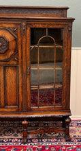 Load image into Gallery viewer, Antique English Jacobean Bookcase Bow Front Cabinet Triple Door Oak c1930s