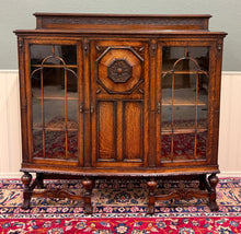 Load image into Gallery viewer, Antique English Jacobean Bookcase Bow Front Cabinet Triple Door Oak c1930s