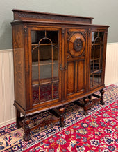 Load image into Gallery viewer, Antique English Jacobean Bookcase Bow Front Cabinet Triple Door Oak c1930s