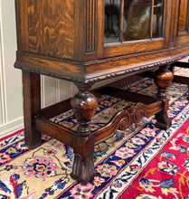 Load image into Gallery viewer, Antique English Jacobean Bookcase Bow Front Cabinet Triple Door Oak c1930s