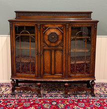 Load image into Gallery viewer, Antique English Jacobean Bookcase Bow Front Cabinet Triple Door Oak c1930s