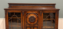 Load image into Gallery viewer, Antique English Jacobean Bookcase Bow Front Cabinet Triple Door Oak c1930s