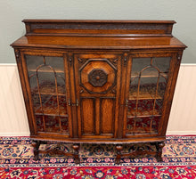 Load image into Gallery viewer, Antique English Jacobean Bookcase Bow Front Cabinet Triple Door Oak c1930s