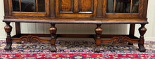 Load image into Gallery viewer, Antique English Jacobean Bookcase Bow Front Cabinet Triple Door Oak c1930s