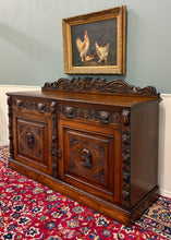 Load image into Gallery viewer, Antique Renaissance Revival French Server Sideboard Buffet Cabinet Oak 19C