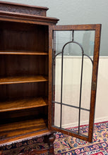 Load image into Gallery viewer, Antique English Jacobean Bookcase Bow Front Cabinet Triple Door Oak c1930s