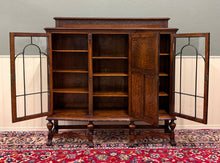 Load image into Gallery viewer, Antique English Jacobean Bookcase Bow Front Cabinet Triple Door Oak c1930s