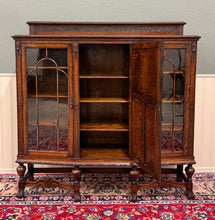 Load image into Gallery viewer, Antique English Jacobean Bookcase Bow Front Cabinet Triple Door Oak c1930s
