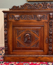 Load image into Gallery viewer, Antique Renaissance Revival French Server Sideboard Buffet Cabinet Oak 19C