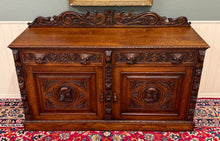 Load image into Gallery viewer, Antique Renaissance Revival French Server Sideboard Buffet Cabinet Oak 19C