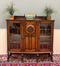 Load image into Gallery viewer, Antique English Jacobean Bookcase Bow Front Cabinet Triple Door Oak c1930s