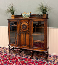 Load image into Gallery viewer, Antique English Jacobean Bookcase Bow Front Cabinet Triple Door Oak c1930s