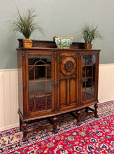 Load image into Gallery viewer, Antique English Jacobean Bookcase Bow Front Cabinet Triple Door Oak c1930s