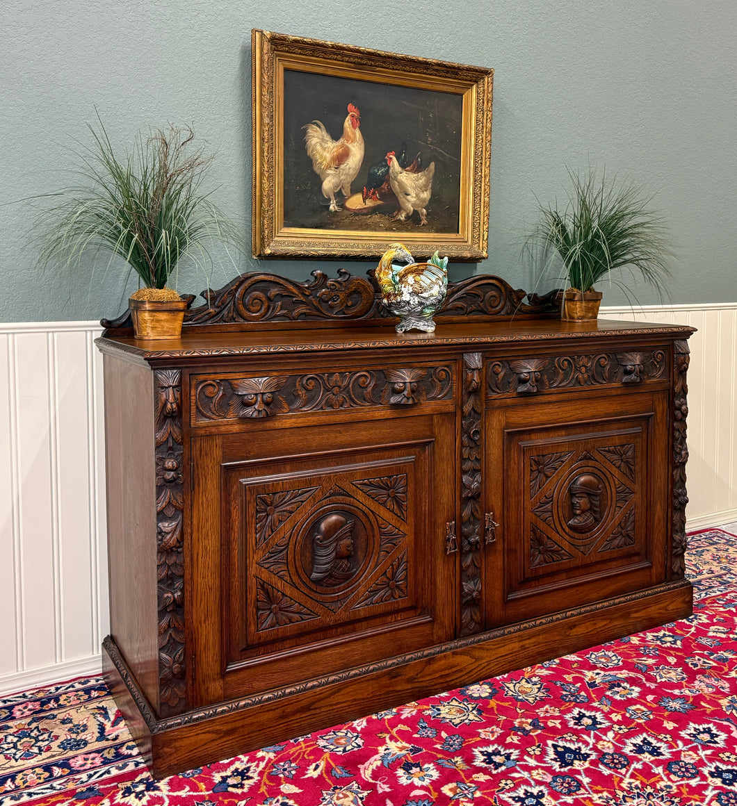 Antique Renaissance Revival French Server Sideboard Buffet Cabinet Oak 19C