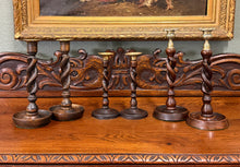 Load image into Gallery viewer, Antique English Barley Twist Candlesticks Candle Holders Oak PAIR 8.75&quot; PETITE