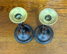 Load image into Gallery viewer, Antique English Barley Twist Candlesticks Candle Holders Oak PAIR 8.75&quot; PETITE