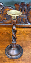 Load image into Gallery viewer, Antique English Barley Twist Candlesticks Candle Holders Oak PAIR 8.75&quot; PETITE
