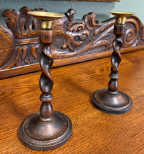 Load image into Gallery viewer, Antique English Barley Twist Candlesticks Candle Holders Oak PAIR 8.75&quot; PETITE