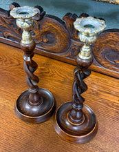 Load image into Gallery viewer, Antique English Open Barley Twist Candlesticks Candle Holders Oak PAIR 11.5&quot;