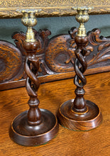 Load image into Gallery viewer, Antique English Open Barley Twist Candlesticks Candle Holders Oak PAIR 11.5&quot;