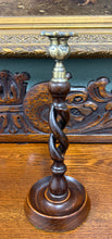 Load image into Gallery viewer, Antique English Open Barley Twist Candlesticks Candle Holders Oak PAIR 11.5&quot;