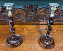 Load image into Gallery viewer, Antique English Open Barley Twist Candlesticks Candle Holders Oak PAIR 11.5&quot;