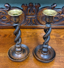 Load image into Gallery viewer, Antique English Open Barley Twist Candlesticks Candle Holders Oak PAIR 10.5&quot;