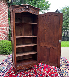 Antique French Country Louis XV Armoire Wardrobe Cabinet Linen Closet Oak 1930s