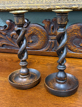 Load image into Gallery viewer, Antique English Open Barley Twist Candlesticks Candle Holders Oak PAIR 10.5&quot;