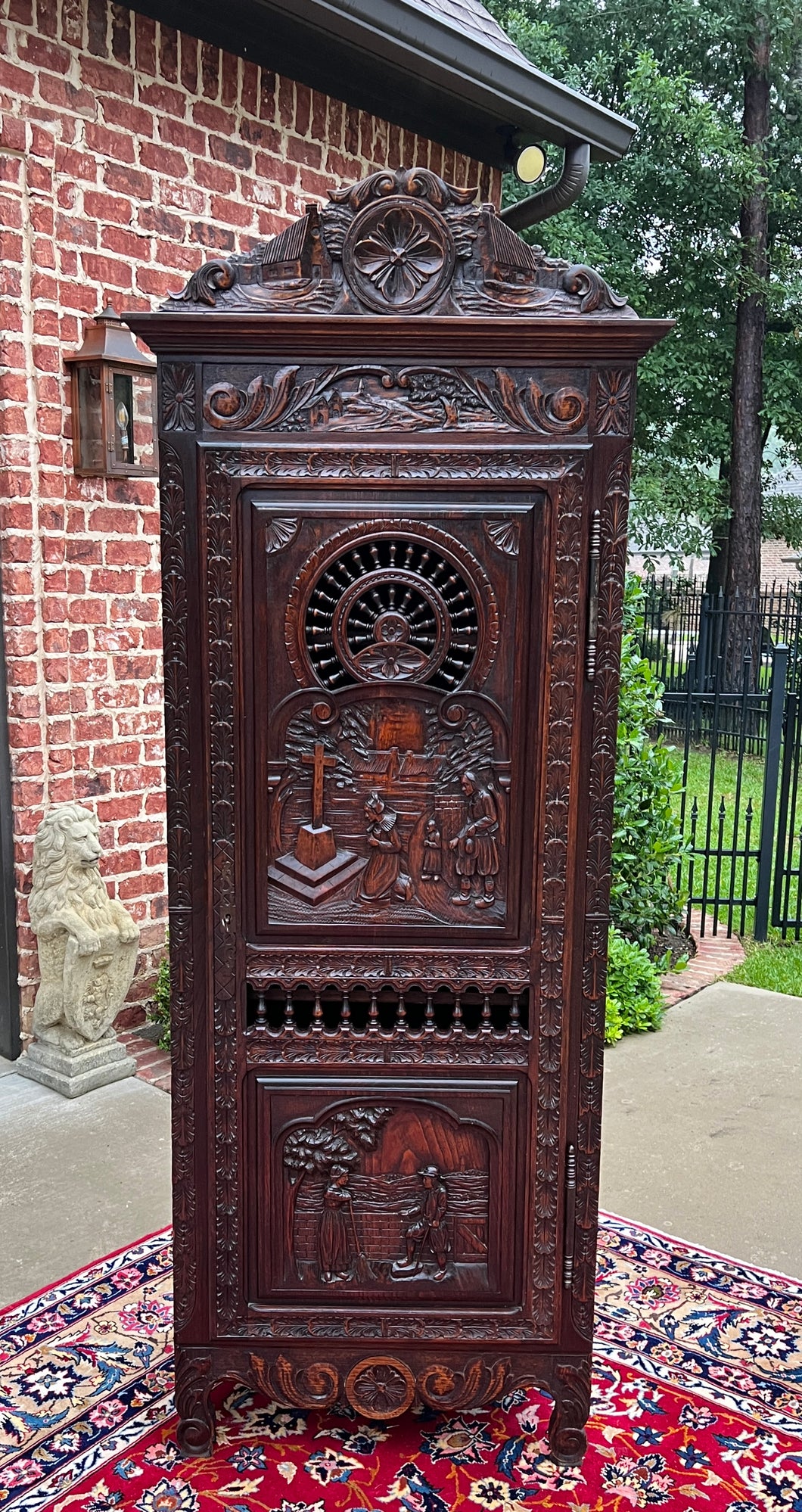 Antique French Breton Armoire Wardrobe Cabinet Linen Closet Chestnut 19th C #1