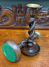 Load image into Gallery viewer, Antique English Open Barley Twist Candlesticks Candle Holders Oak PAIR 10.5&quot;
