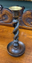 Load image into Gallery viewer, Antique English Open Barley Twist Candlesticks Candle Holders Oak PAIR 10.5&quot;