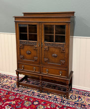 Load image into Gallery viewer, Antique English Jacobean Bookcase Bookshelf Cabinet Double Glass Door Oak c1930s