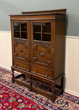 Load image into Gallery viewer, Antique English Jacobean Bookcase Bookshelf Cabinet Double Glass Door Oak c1930s