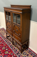Load image into Gallery viewer, Antique English Jacobean Bookcase Bookshelf Cabinet Double Glass Door Oak c1930s