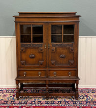 Load image into Gallery viewer, Antique English Jacobean Bookcase Bookshelf Cabinet Double Glass Door Oak c1930s