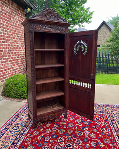 Antique French Breton Armoire Wardrobe Cabinet Linen Closet Chestnut 19th C #1