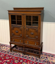Load image into Gallery viewer, Antique English Jacobean Bookcase Bookshelf Cabinet Double Glass Door Oak c1930s