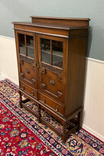 Load image into Gallery viewer, Antique English Jacobean Bookcase Bookshelf Cabinet Double Glass Door Oak c1930s