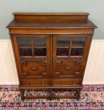 Load image into Gallery viewer, Antique English Jacobean Bookcase Bookshelf Cabinet Double Glass Door Oak c1930s