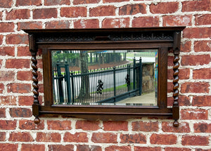 Antique English Wall Mirror Rectangular Barley Twist Post Oak Beveled 1930's