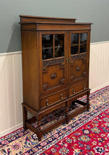 Load image into Gallery viewer, Antique English Jacobean Bookcase Bookshelf Cabinet Double Glass Door Oak c1930s