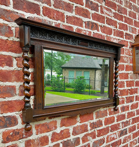 Antique English Wall Mirror Rectangular Barley Twist Post Oak Beveled 1930's